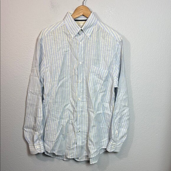 Brunello Cucinelli 100% Linen Men's Striped Button-Down Shirt‎ - Picture 1 of 7